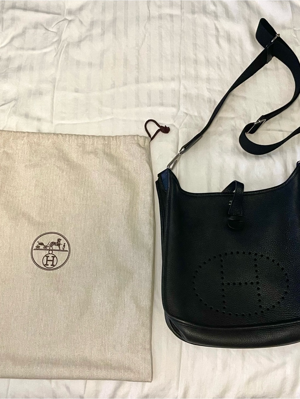 Hermes Black Perforated 'H' Evelyne Crossbody